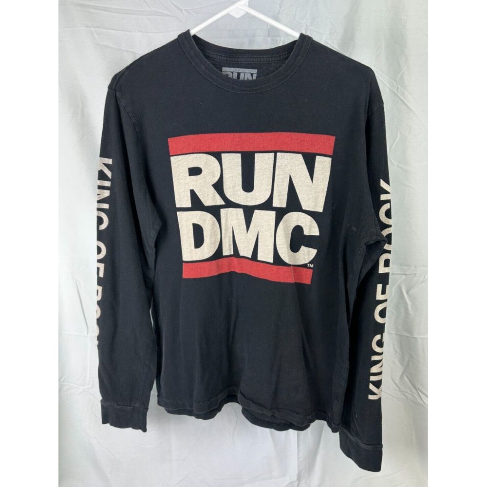 Run DMC T-Shirt Top Women's Size M Black 100% Cotton Crew-Neck Long Sleeves-Y2K